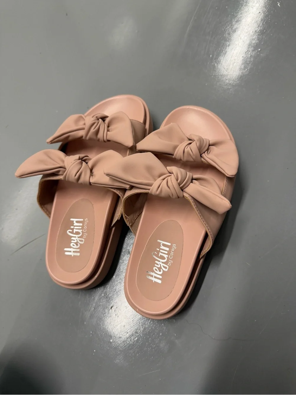 Corkys Blush Pink Double Bow Platform Slide Sandals lil bit